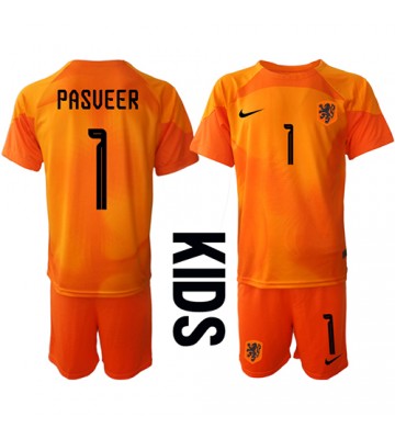 Nederland Remko Pasveer #1 Keeper Bortedraktsett Barn VM 2022 Kortermet (+ Korte bukser)